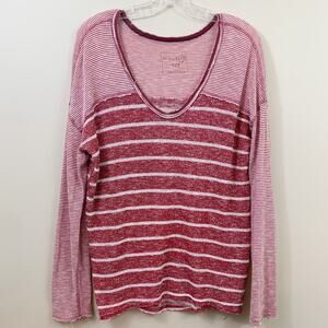 Free People We The Free Striped Knit Slouchy Fit V-Neck Long Sleeve Top